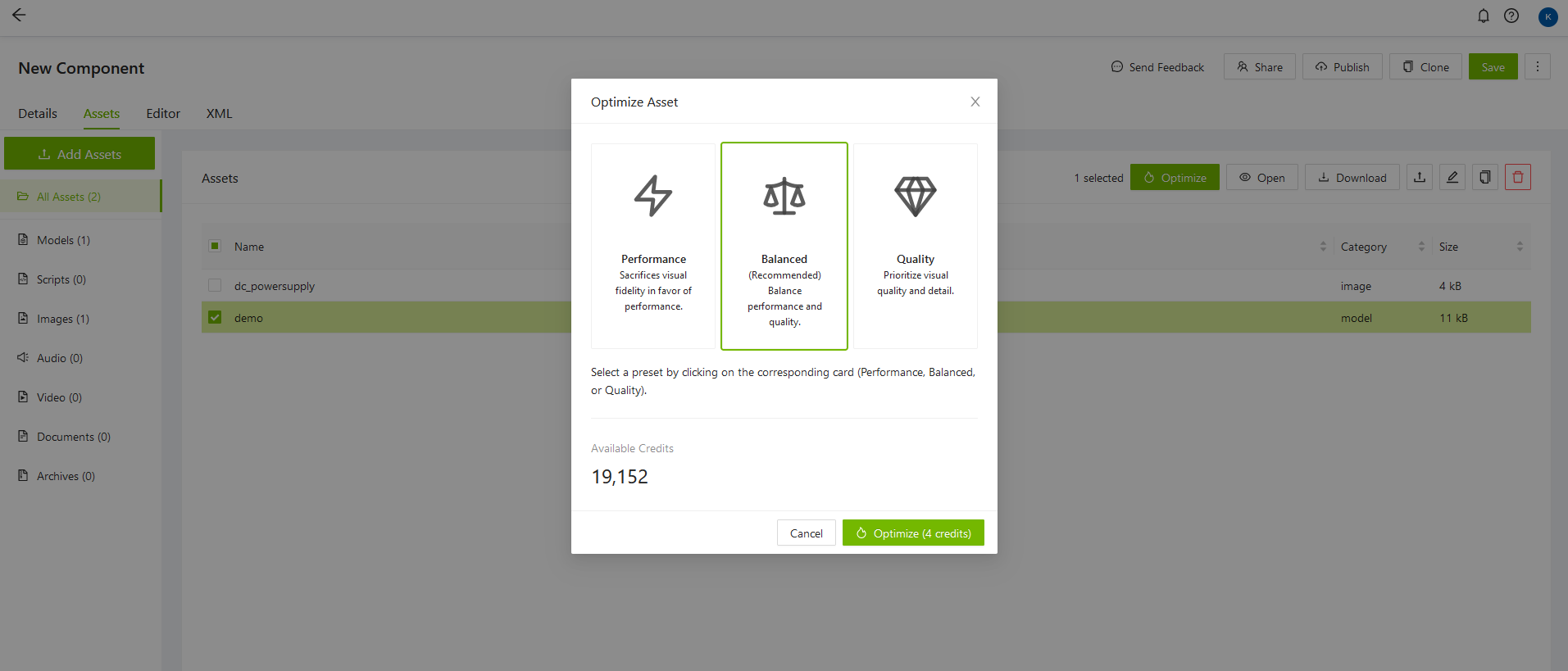 Optimize modal